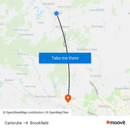 Carlsruhe to Brookfield map