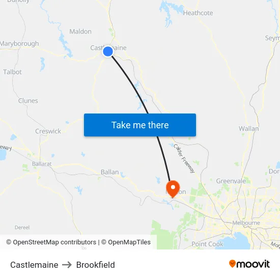 Castlemaine to Brookfield map