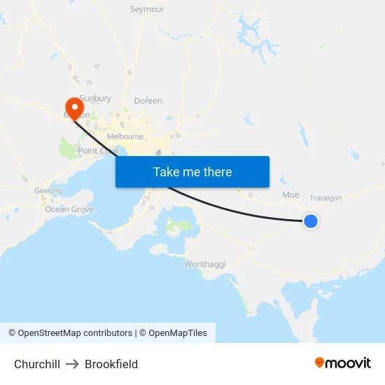 Churchill to Brookfield map