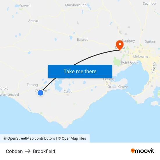Cobden to Brookfield map