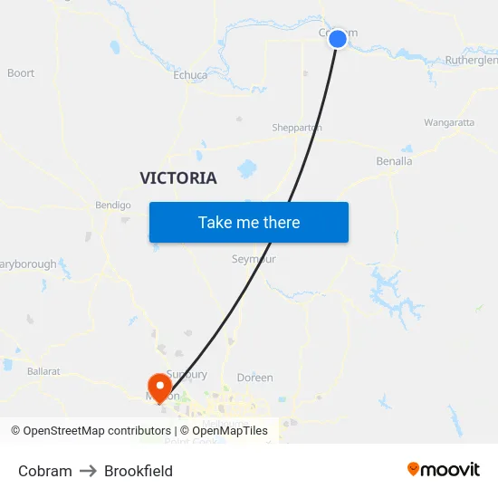 Cobram to Brookfield map