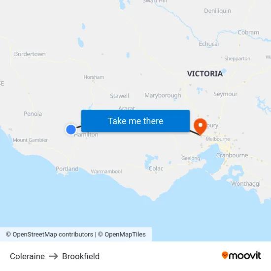 Coleraine to Brookfield map