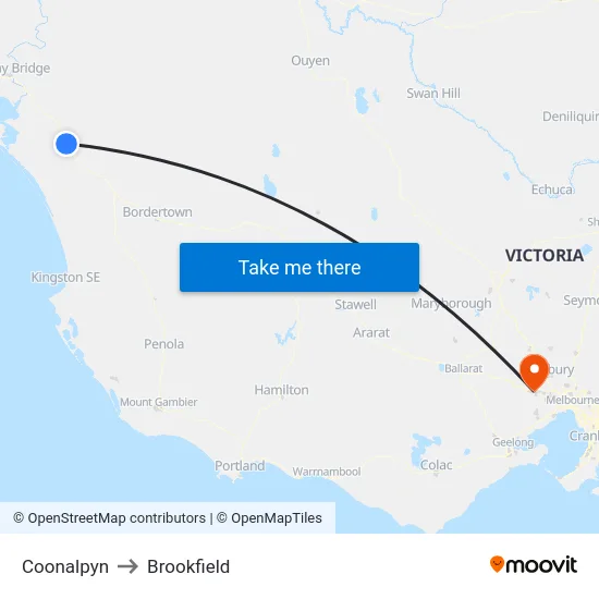 Coonalpyn to Brookfield map