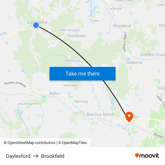 Daylesford to Brookfield map