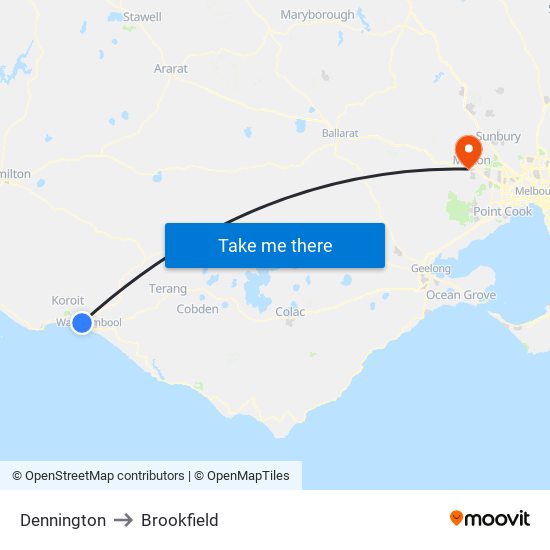 Dennington to Brookfield map