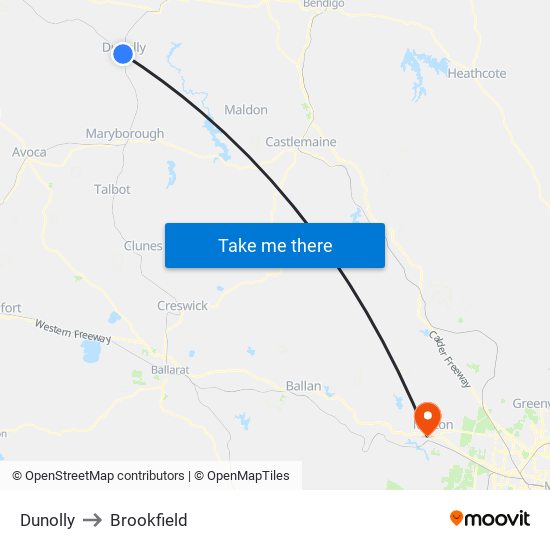 Dunolly to Brookfield map