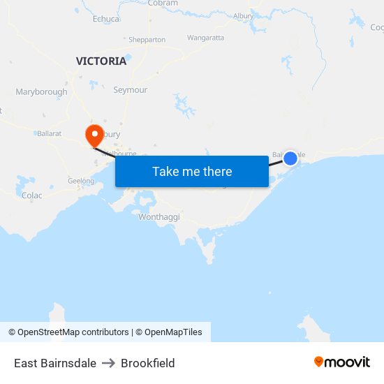 East Bairnsdale to Brookfield map