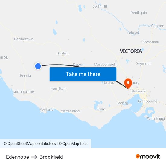 Edenhope to Brookfield map