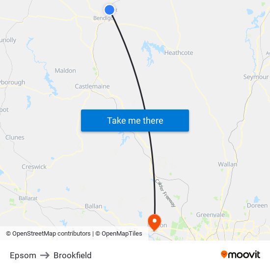 Epsom to Brookfield map