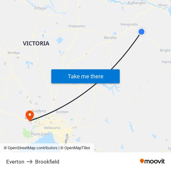 Everton to Brookfield map