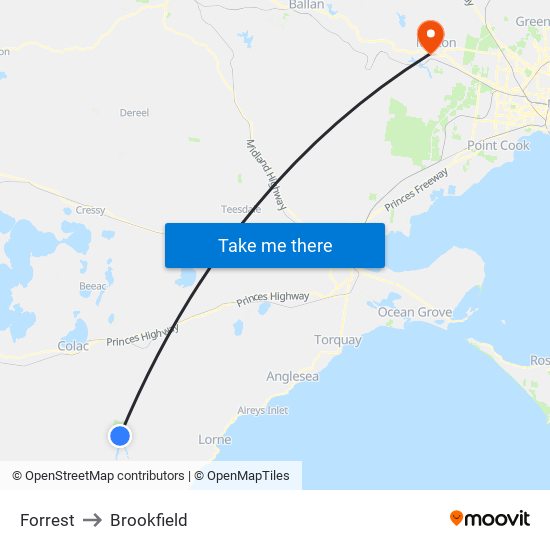 Forrest to Brookfield map