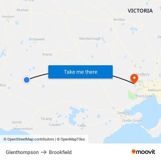 Glenthompson to Brookfield map