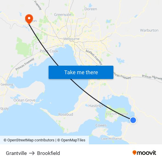 Grantville to Brookfield map