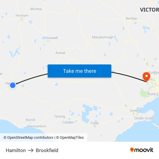 Hamilton to Brookfield map