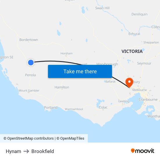 Hynam to Brookfield map