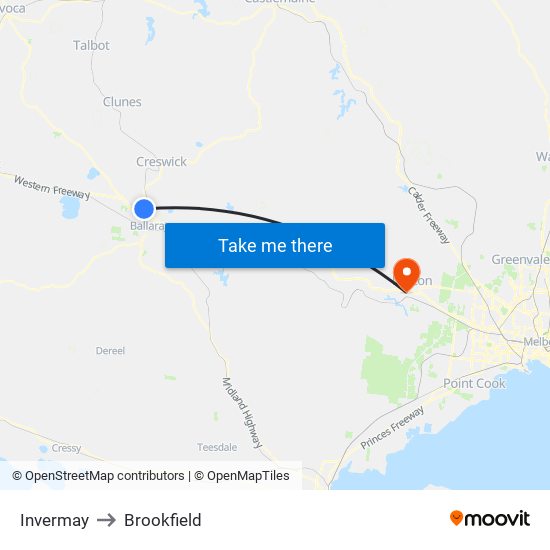 Invermay to Brookfield map