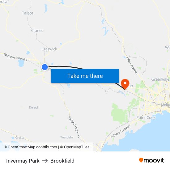 Invermay Park to Brookfield map