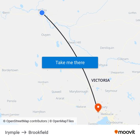 Irymple to Brookfield map