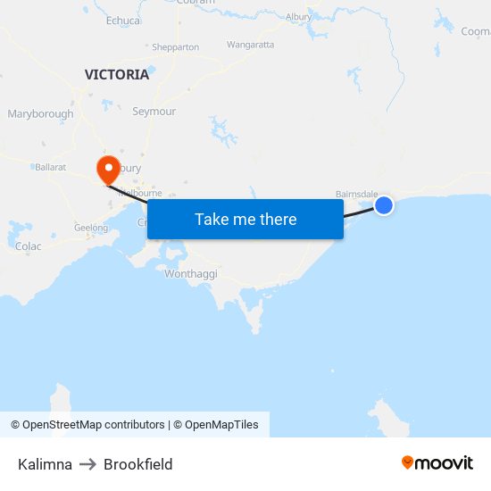 Kalimna to Brookfield map