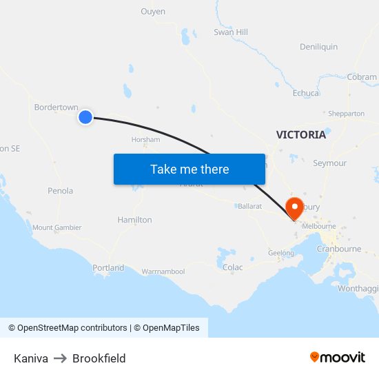 Kaniva to Brookfield map