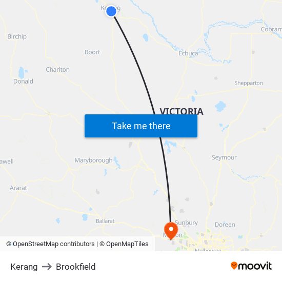 Kerang to Brookfield map