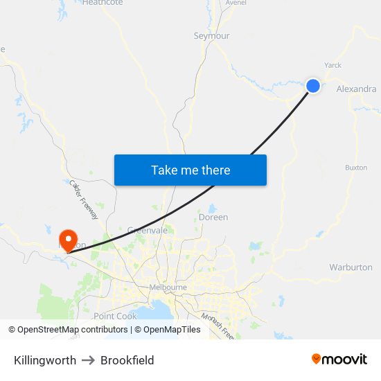 Killingworth to Brookfield map