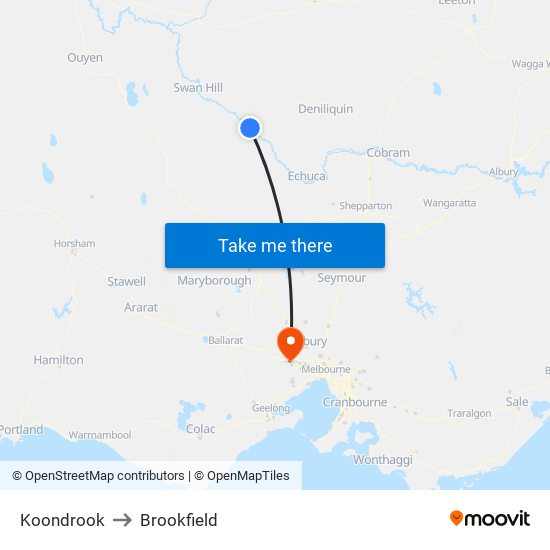 Koondrook to Brookfield map
