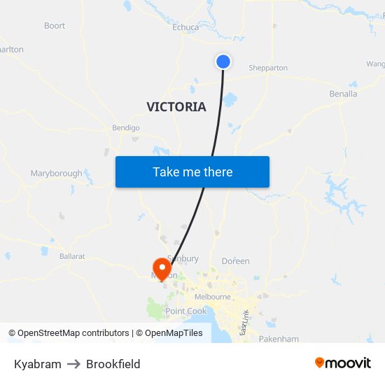 Kyabram to Brookfield map