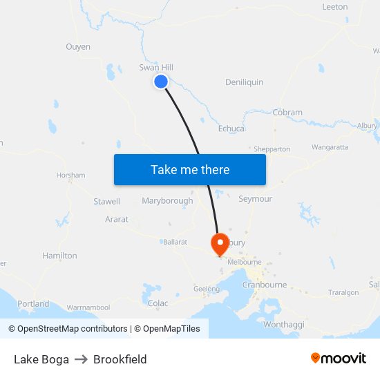 Lake Boga to Brookfield map