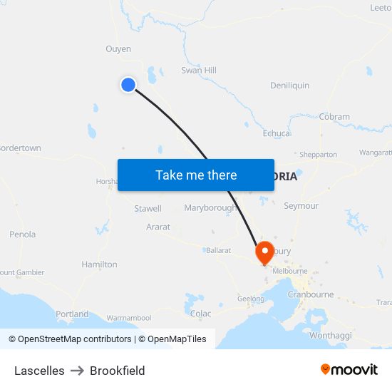 Lascelles to Brookfield map