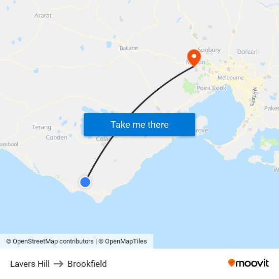 Lavers Hill to Brookfield map