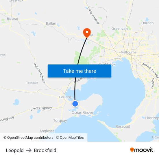 Leopold to Brookfield map