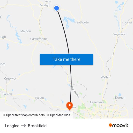 Longlea to Brookfield map