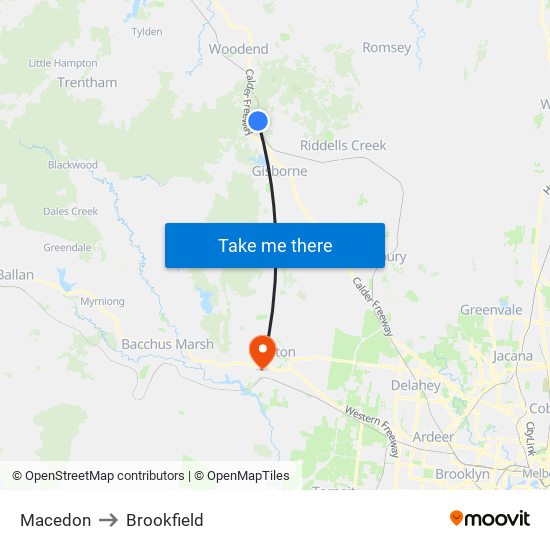 Macedon to Brookfield map