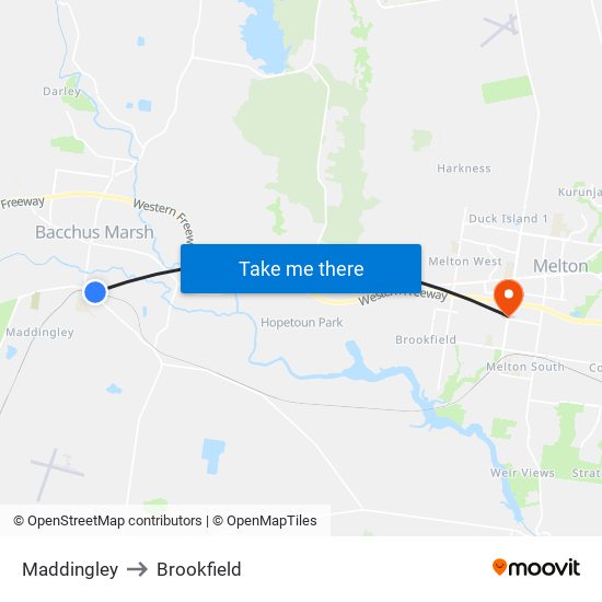 Maddingley to Brookfield map