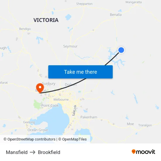 Mansfield to Brookfield map