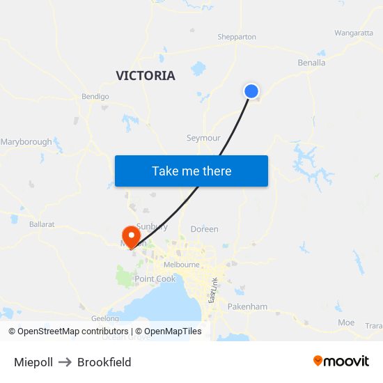 Miepoll to Brookfield map