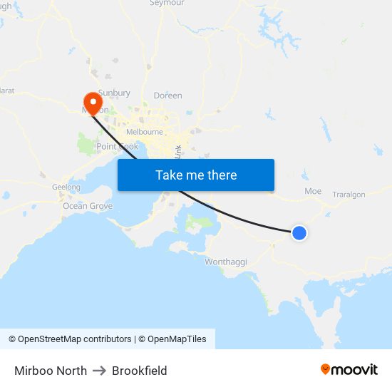 Mirboo North to Brookfield map