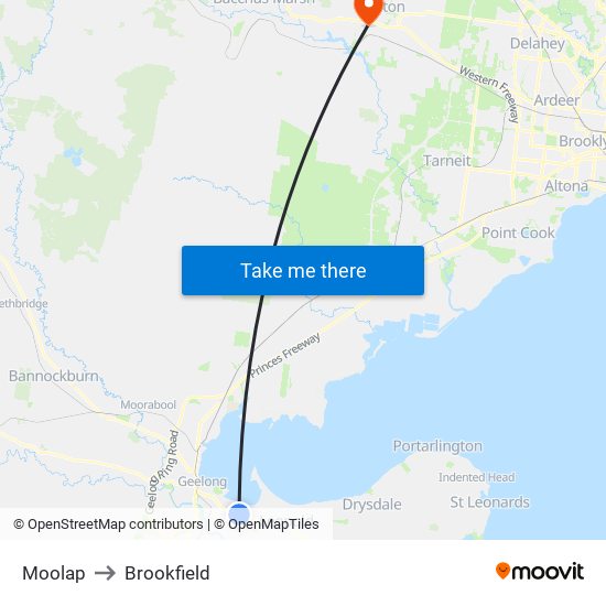 Moolap to Brookfield map