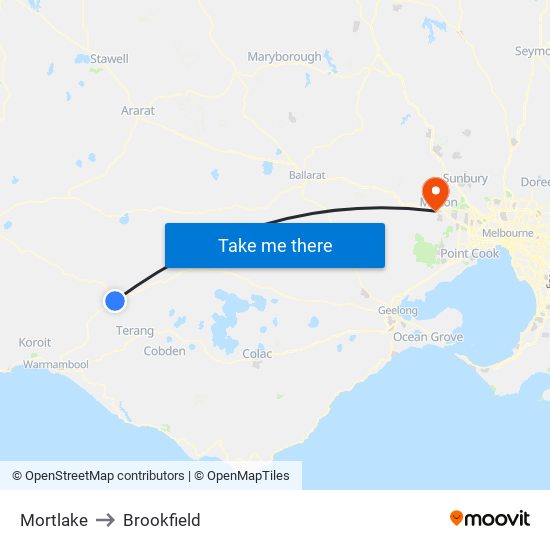 Mortlake to Brookfield map