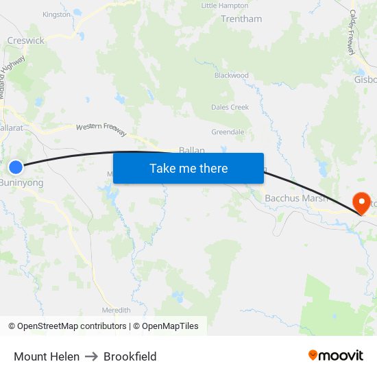 Mount Helen to Brookfield map