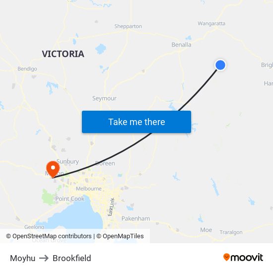 Moyhu to Brookfield map