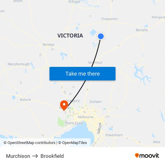 Murchison to Brookfield map