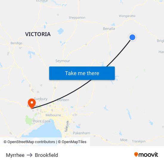 Myrrhee to Brookfield map