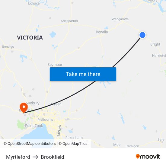 Myrtleford to Brookfield map