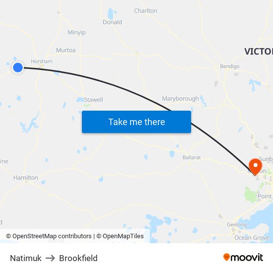 Natimuk to Brookfield map