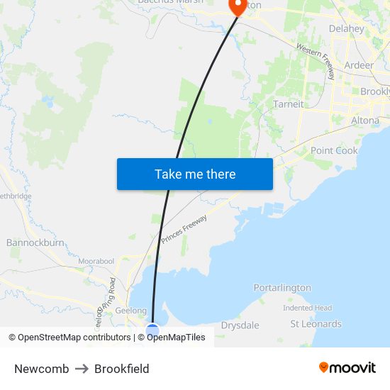 Newcomb to Brookfield map