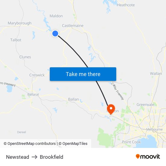 Newstead to Brookfield map