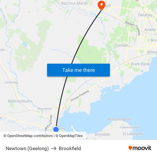 Newtown (Geelong) to Brookfield map