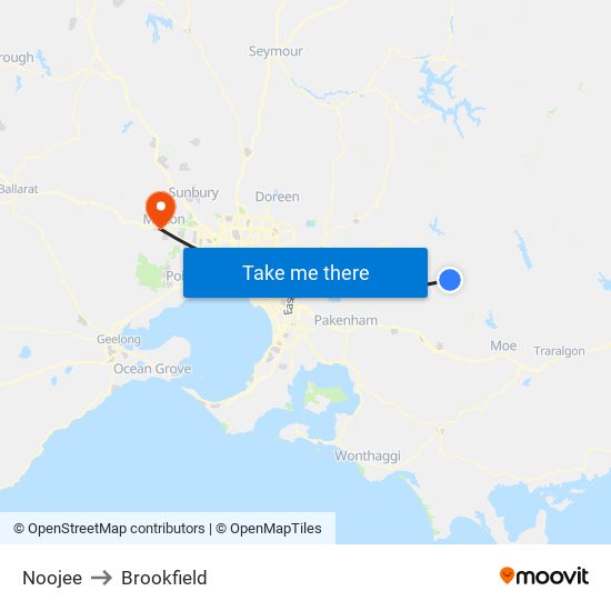 Noojee to Brookfield map